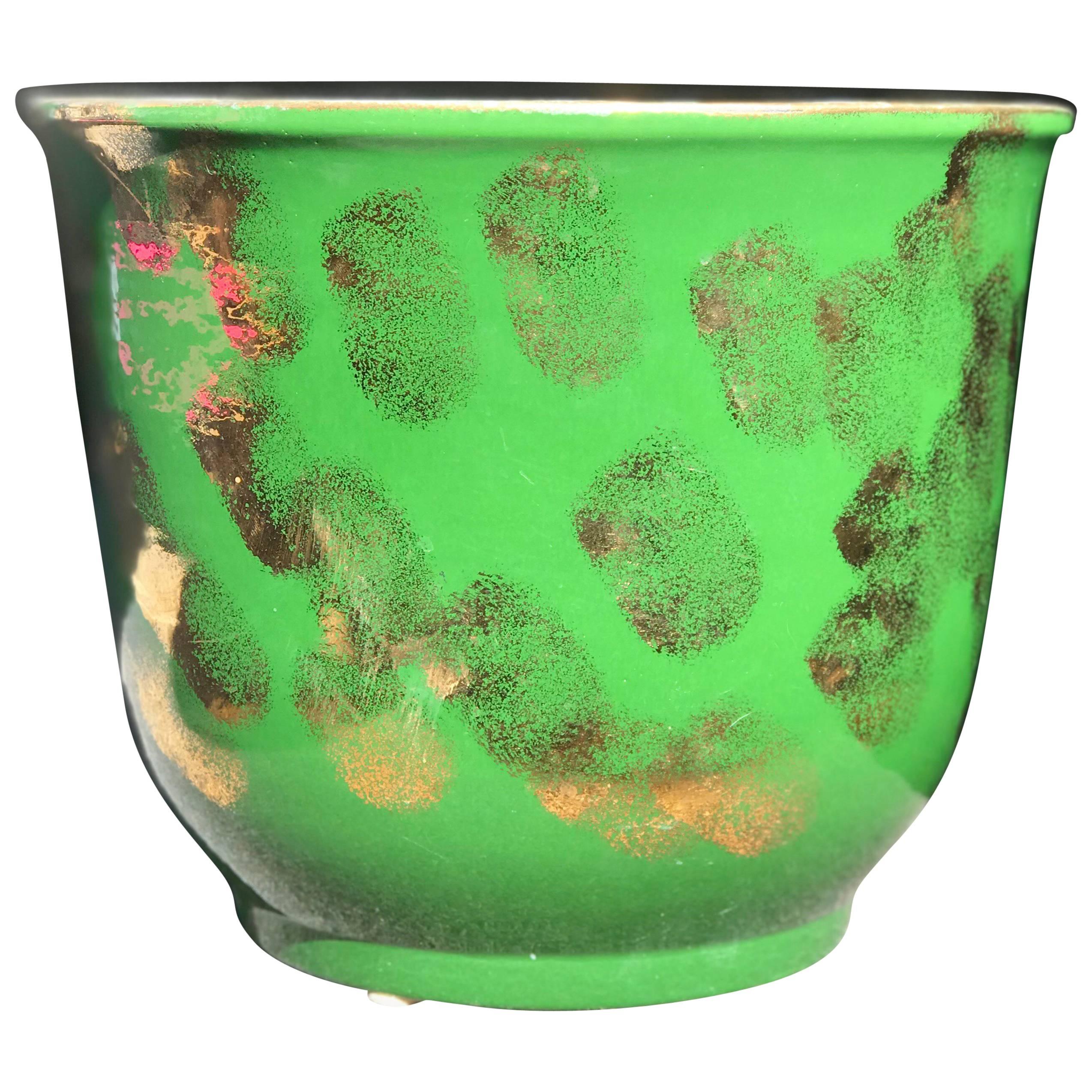 Rare Pacific Pottery Green and Gold Metallic Jardinière