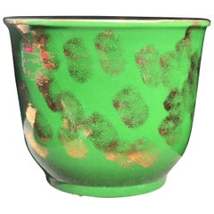 Retro Rare Pacific Pottery Green and Gold Metallic Jardinière