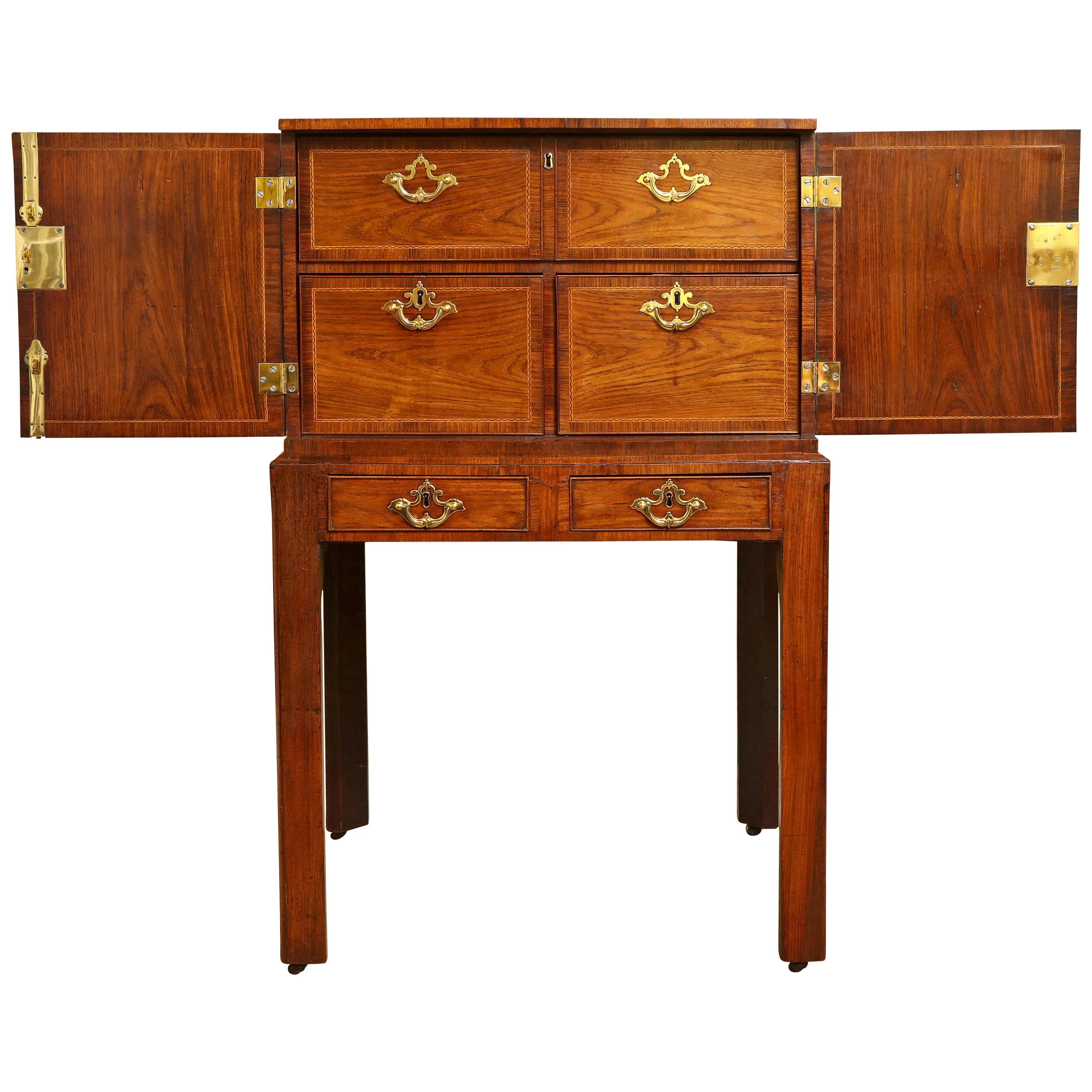 Antique George II Padouk and Walnut Cabinet on Stand, circa 1740 For Sale