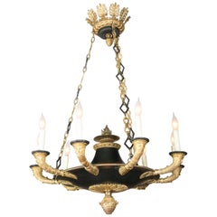 French D'ore Gilt and Patinated Bronze Nine-Light Chandelier