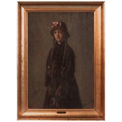 Antique Oil on Board Portrait of a Young Girl by Albert Kongsbak