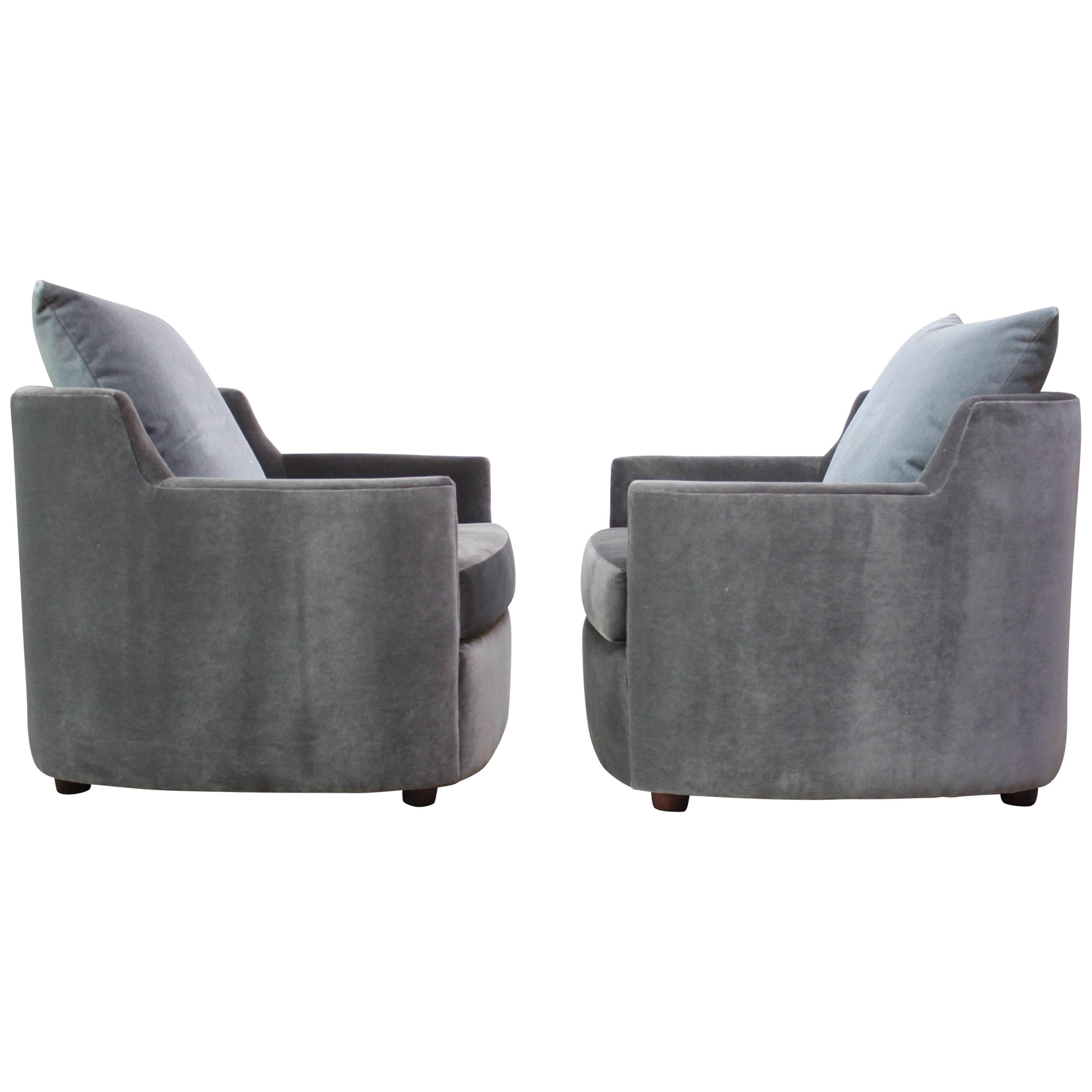 Mid-Century American Modern Tub Chairs in Mohair and Velvet 