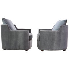 Vintage Mid-Century American Modern Tub Chairs in Mohair and Velvet 