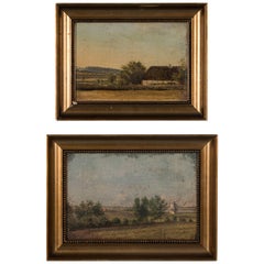 Pair of Antique Danish Oil on Board Landscape Paintings