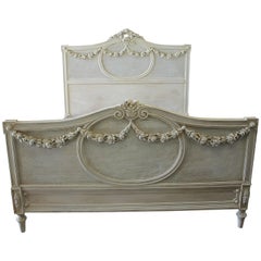 French Country Painted Cane and Roses Swag Bed Full or Queen
