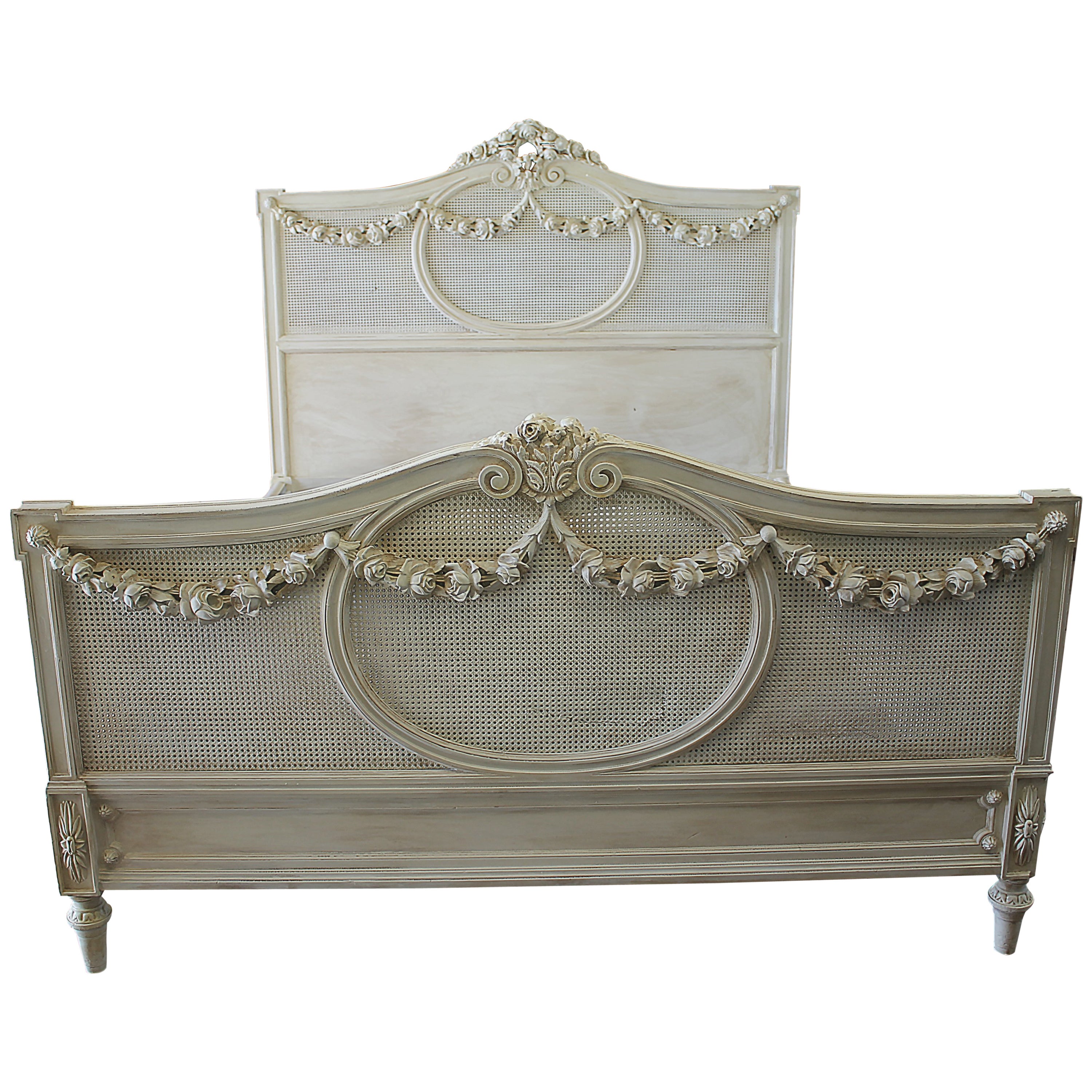 French Country Painted Cane And Roses Swag Bed Full Or Queen At 1stdibs
