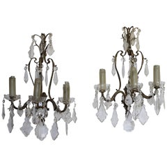 Antique Pair of French Sconces with Crystals