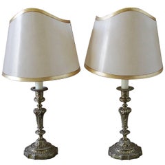 Pair of Brass Candlestick Lamps with Parchment Shades