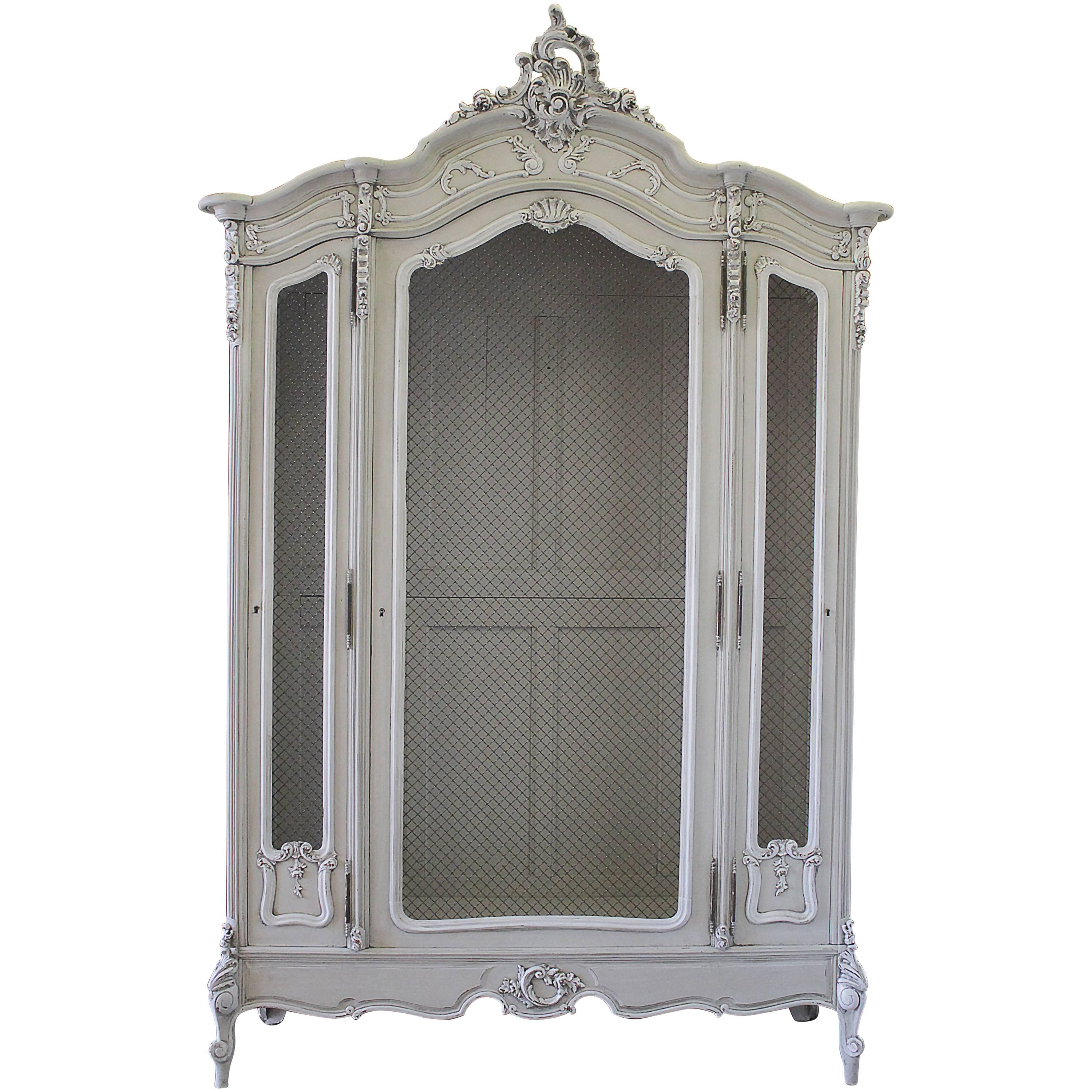 Antique Painted Louis XV Style French Display Armoire