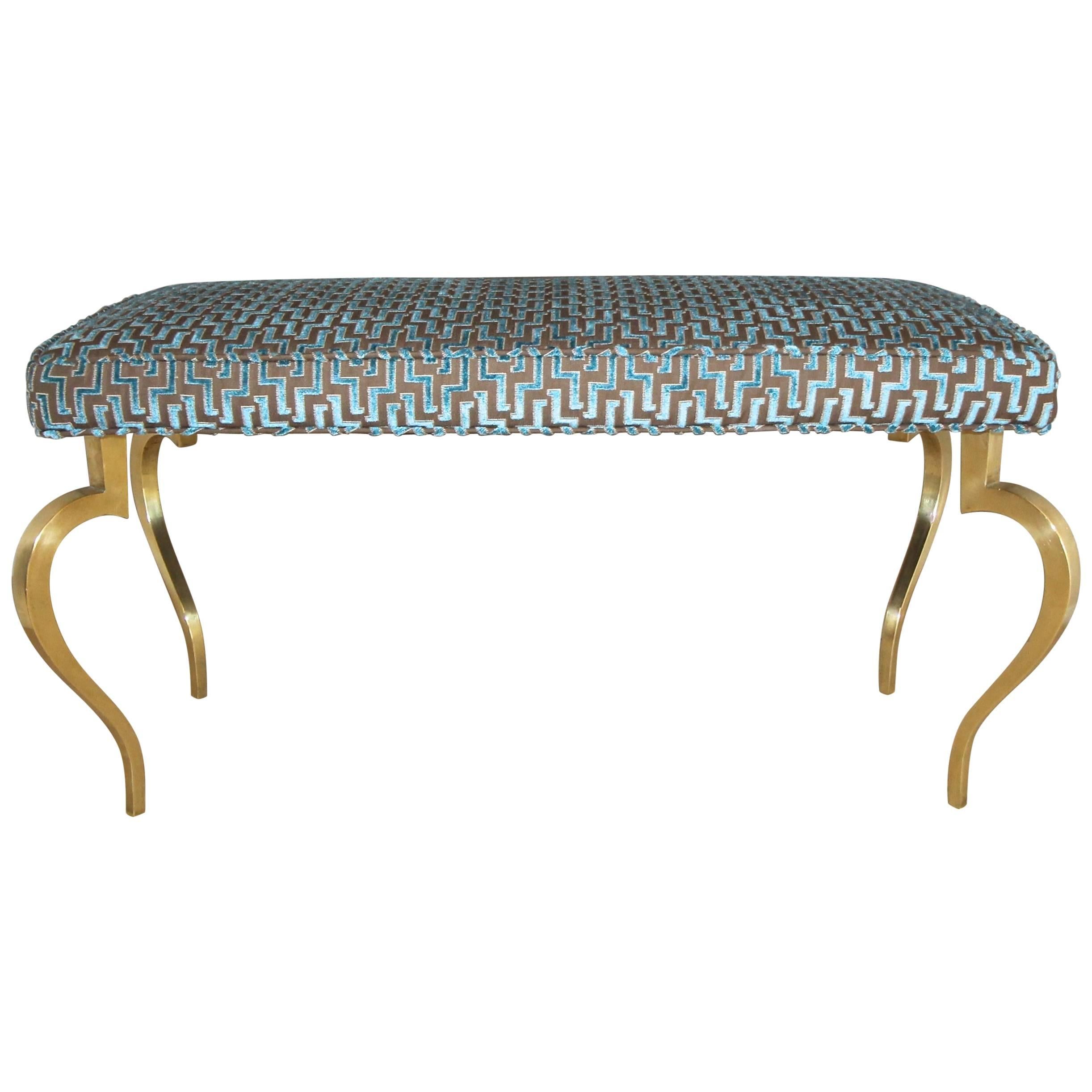 Italian Mid Century Modernist Cabriole Leg Brass Bench