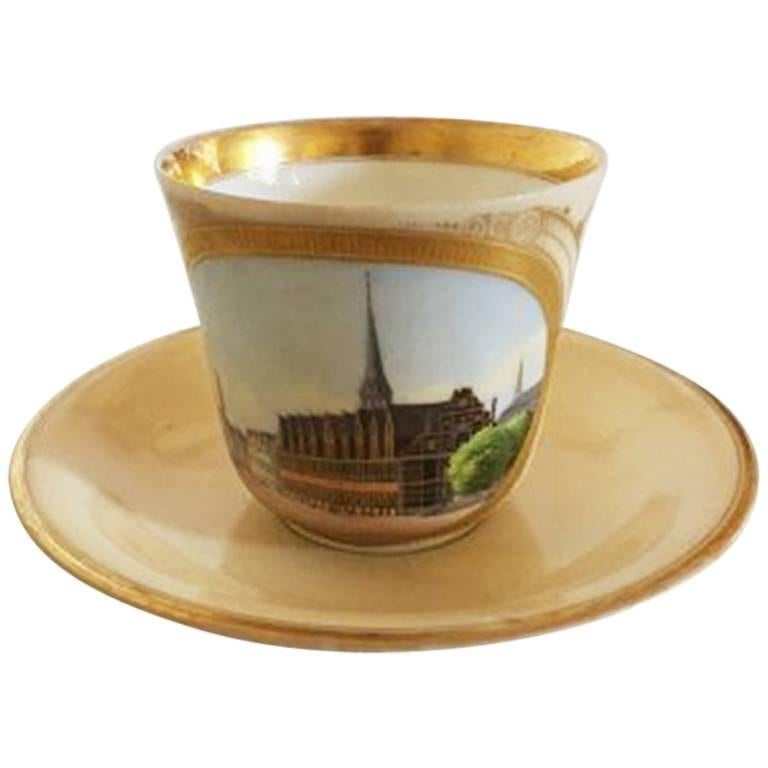 Bing & Grondahl Early Cup, Motif, the Exchange with Saucer and Royal Monogram