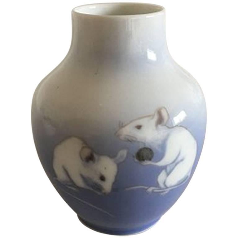 Royal Copenhagen Art Nouveau Vase with Two Rats For Sale