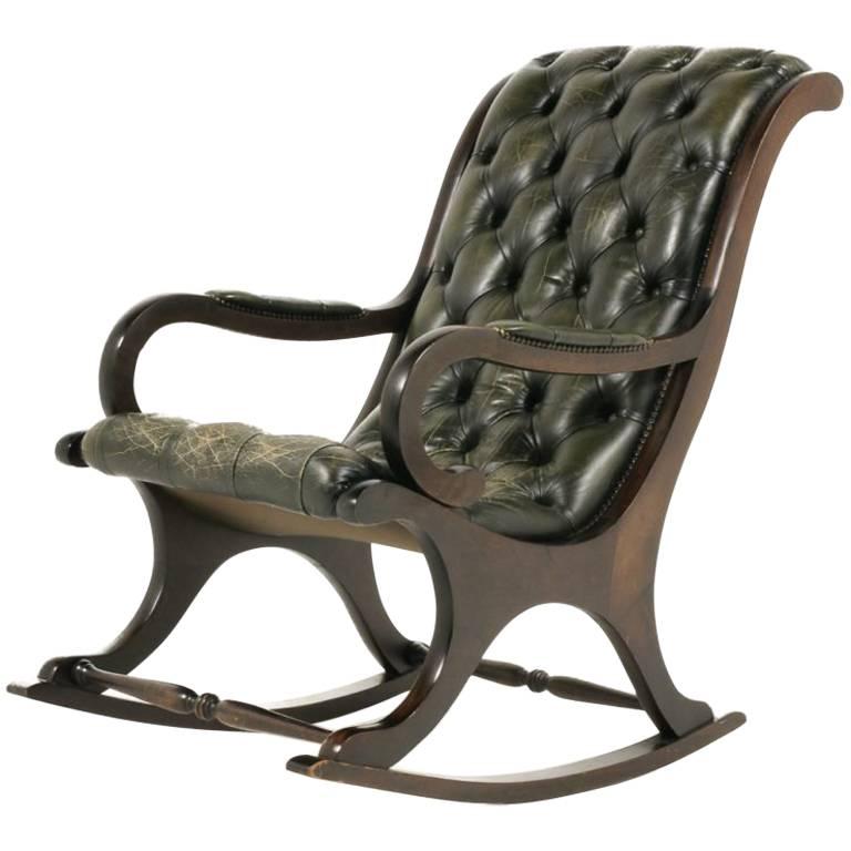 English Leather Rocking Chair 