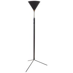 Tito Agnoli Adjustable Floor Lamp with Black Conic Reflector, Milano, 1950s