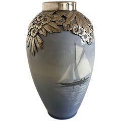 Royal Copenhagen Art Nouveau Vase #47E Michelsen Sterling Silver Mounted Piece