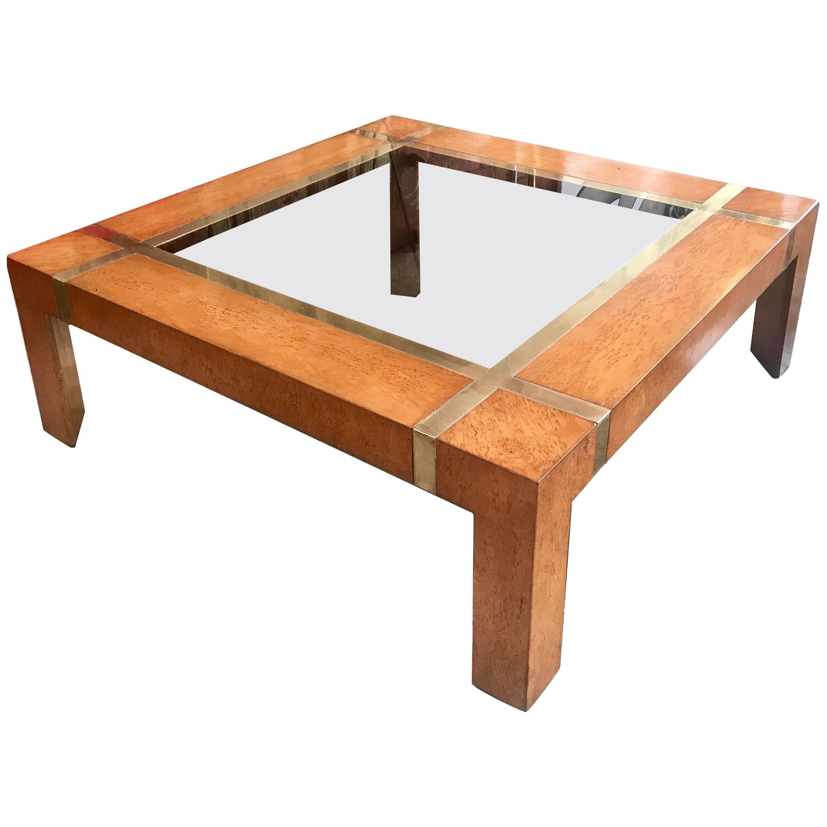 Italian Coffee Table in Burl Veneer, 1970s at 1stDibs