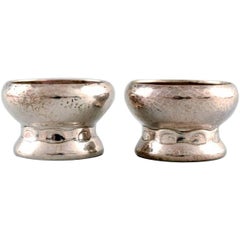 Antique Two Evald Nielsen, Denmark art nouveau salt cellars, hammered silver. 1910s.