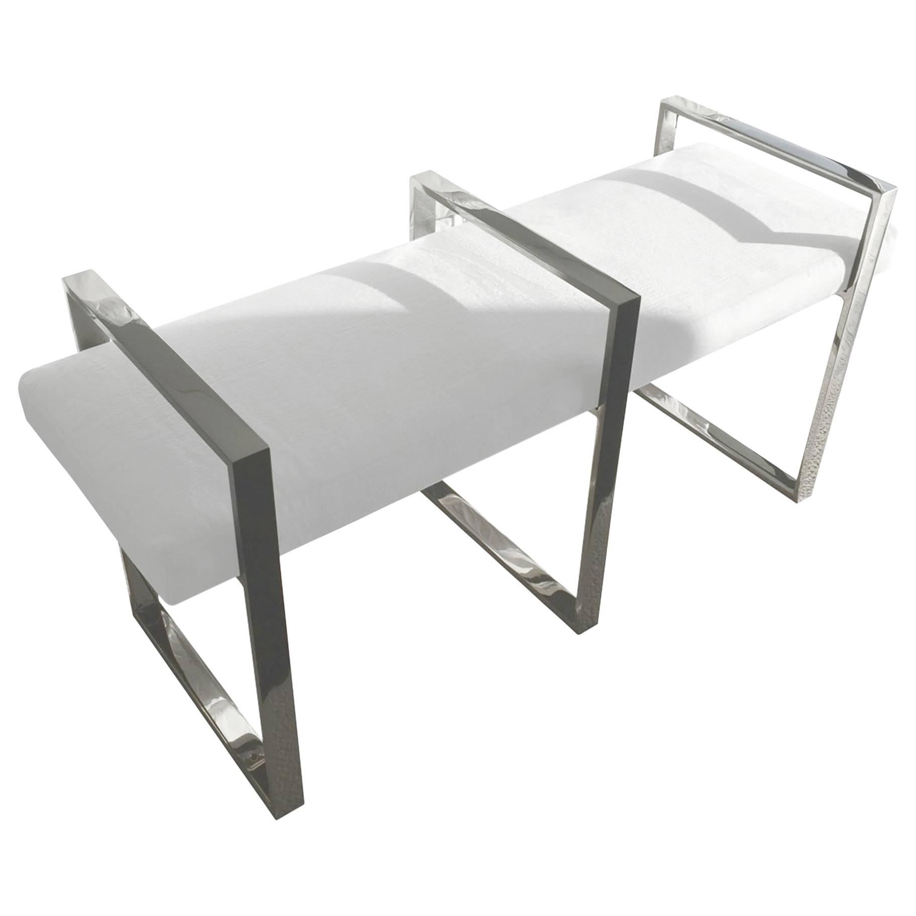 Banc rectangulaire à trois branches en acier inoxydable de Cain Modern en vente