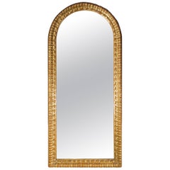 Miroir vertical ovale italien ancien du début du XIXe siècle de style baroque, doré à l'or fin