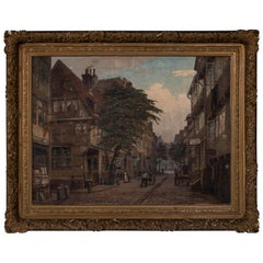 Antique Oil Painting, Old Hamburg Street Scene, Signed Friedrich Harden