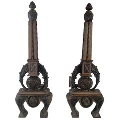 Stunning, 1890s F.G. Janusch N Y Bronze Fireplace Andirons