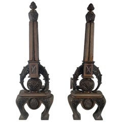 Stunning, 1890s F.G. Janusch  N Y Bronze  Fireplace Andirons