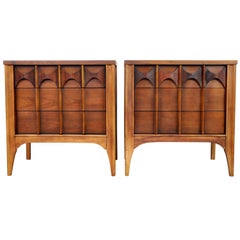 Pair of Kent Coffey Perspecta Walnut and Rosewood Nightstands