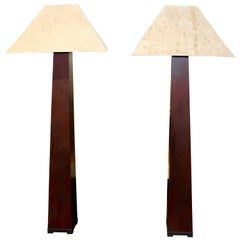 J. Robert Scott Iron Floor Lamps Beautifully Patinated with Original Shades