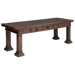 Antique Double Sided Carved Oak Console / Desk, circa 1790