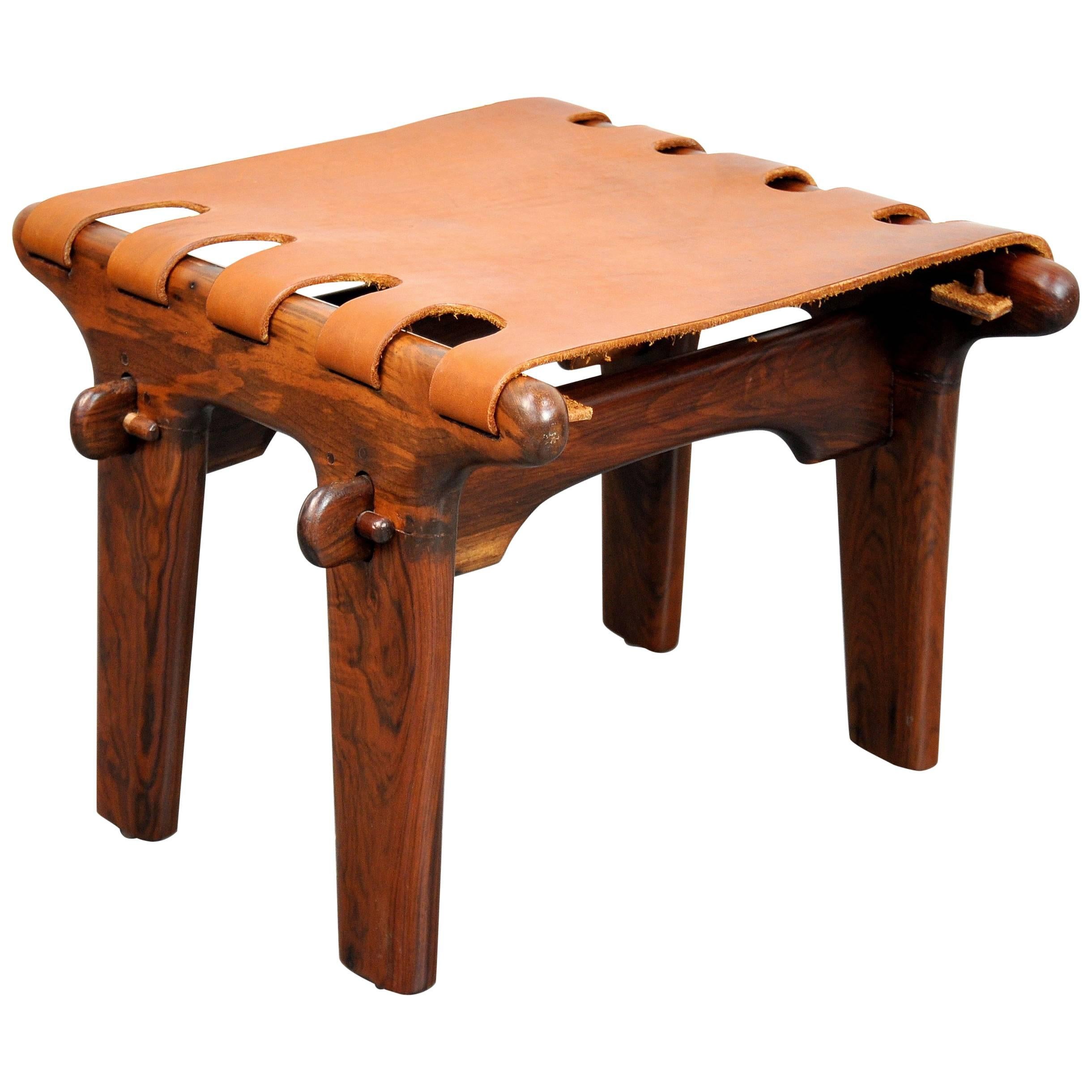 Angel Pazmino Rosewood and Leather Sling Ottoman