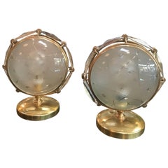 Italian Table Lamps in Brass and Worked Glass