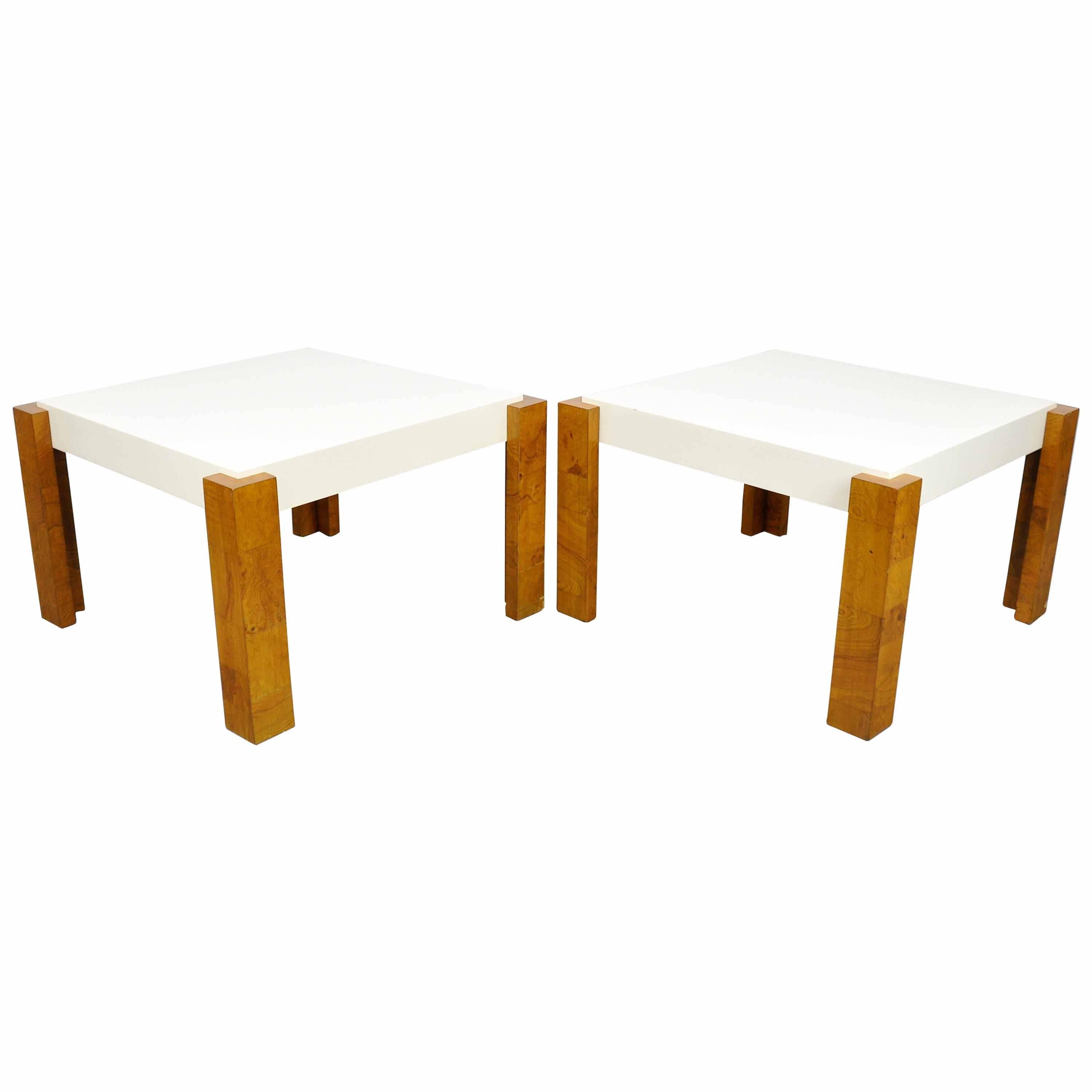 Milo Baughman for Thayer Coggin Burlwood and White Lacquer Side Table