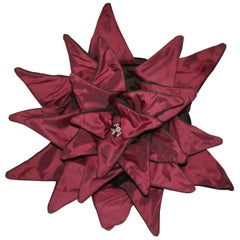 Unusual Pink Dahlia Throw Pillow, Limited Edition Signed Velvet and Silk