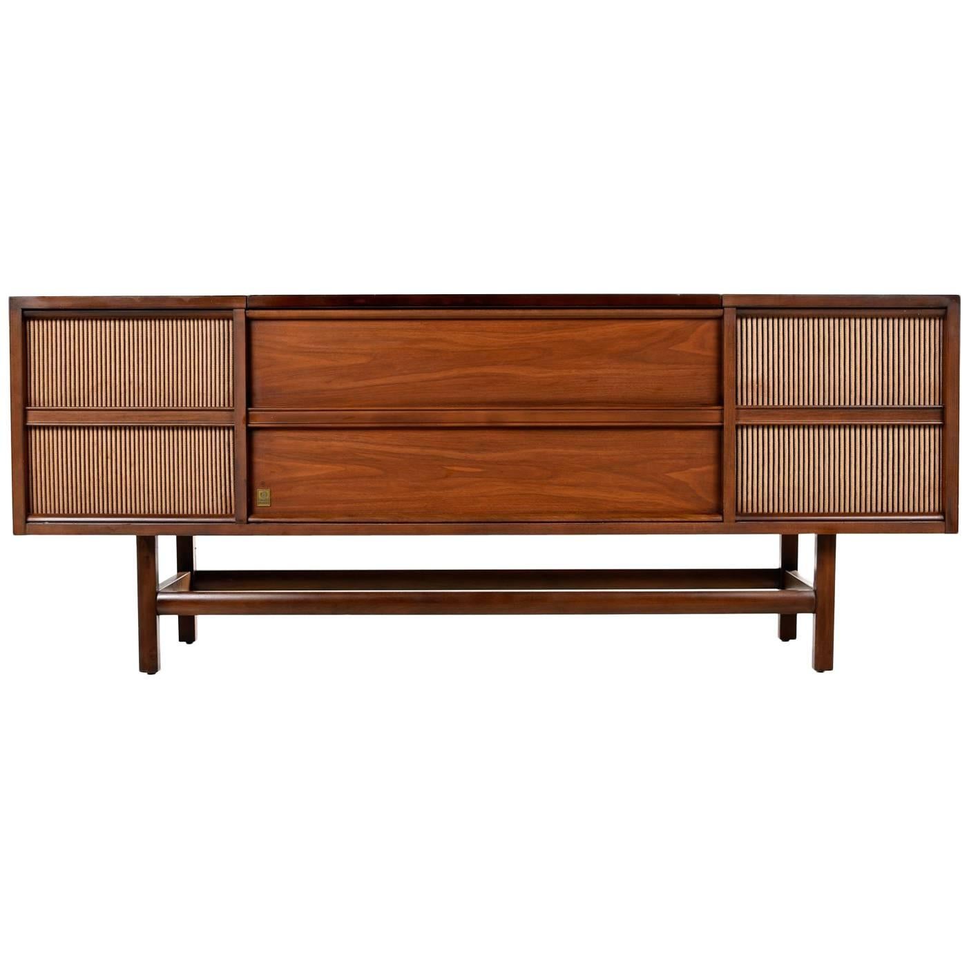 Danish Walnut Credenza Style GE Console Tubed Stereo, Fully Serviced and Working