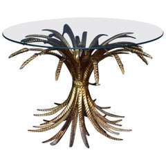 Italian Gold Gilt Hollywood Regency Wheat Sheaf Glass Coffee Table