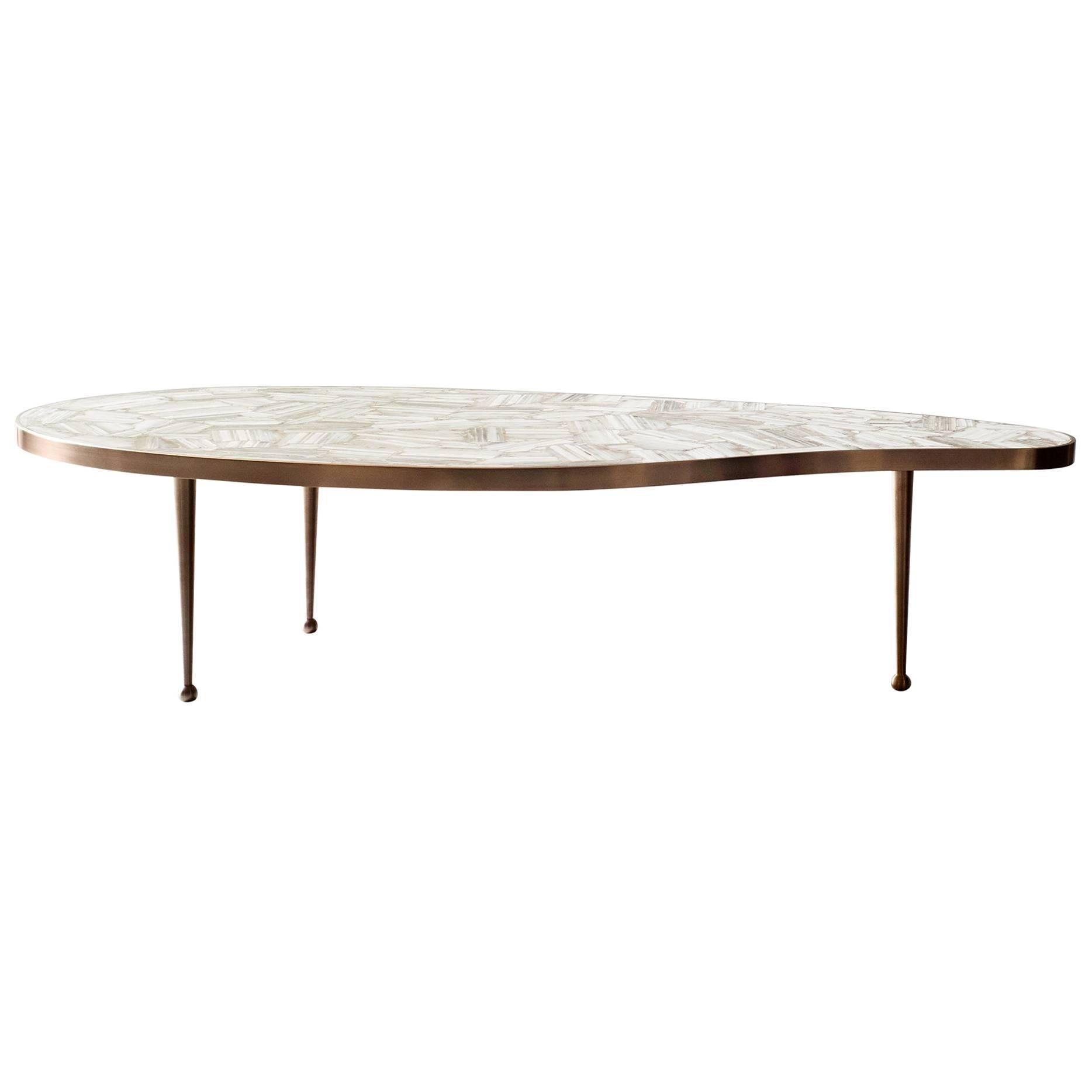 Lola Coffee Table by DeMuro Das in Banded White Agate and Brass
