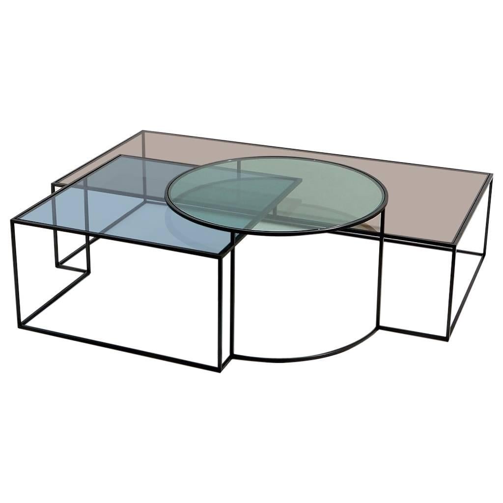 Geometrischer Couchtisch, zeitgenössischer architektonischer Stahl-Couchtisch im Angebot