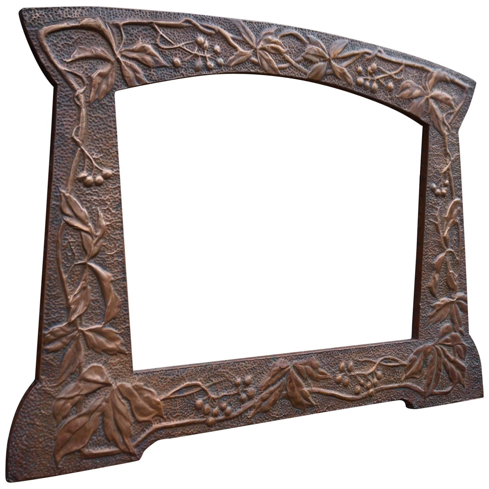 Arts and Crafts Hand Hammered & Embossed Copper Wall Mirror / Picture Frame