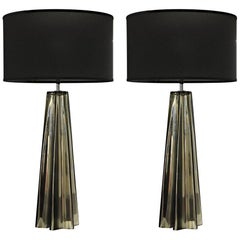 Alberto Donà Pair of Cone Star-Shaped Table Lamps, Murano Mercury Glass