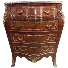 Antique A superb quality rosewood and ormolu mounted French marble top chest.