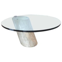 Cantilever Travertine and Round Glass Coffee Table by Brueton