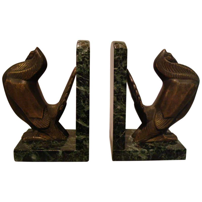 Art Deco Silvered Bronze Rabbit Bookends, Edouard-Marcel Sandoz at 1stDibs