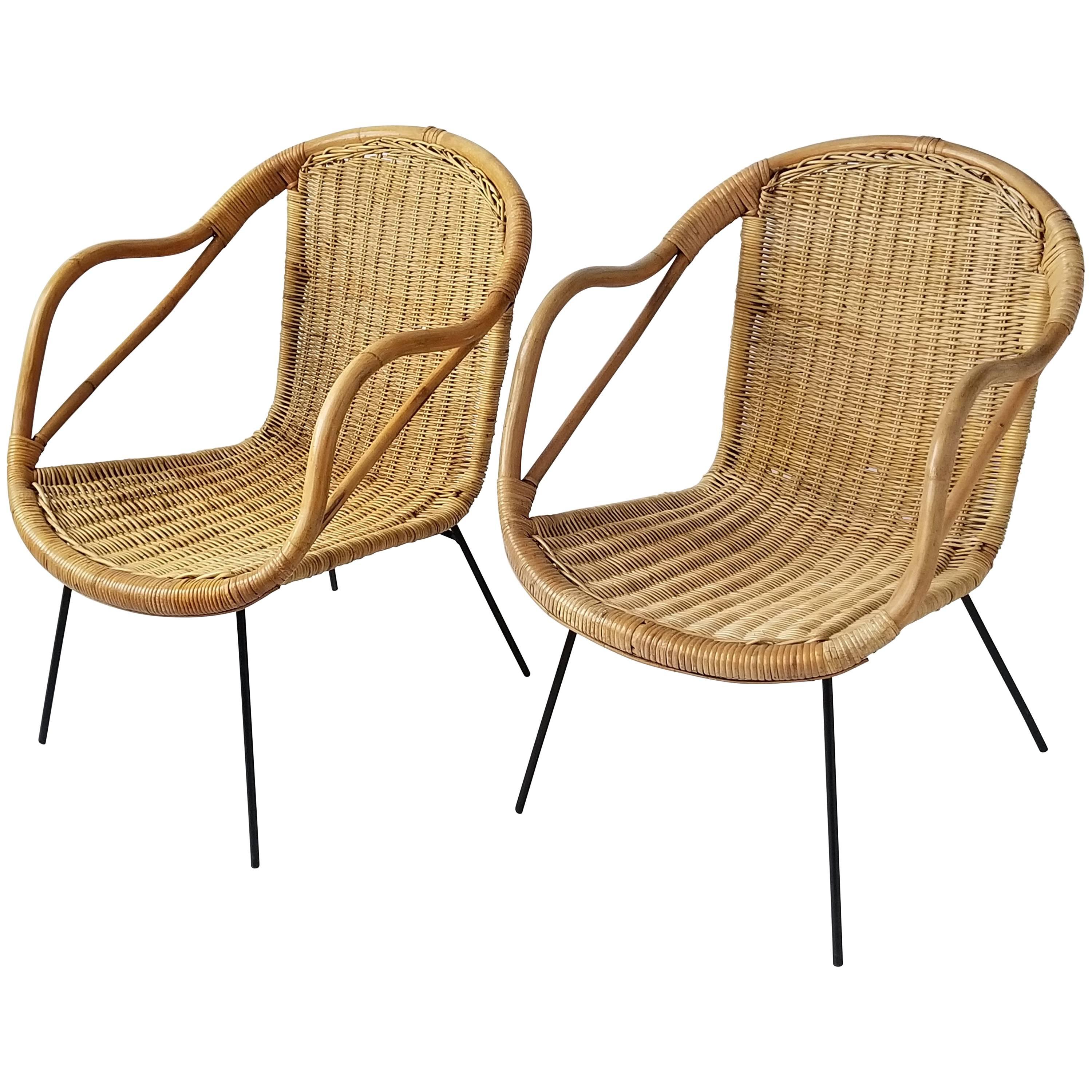 1950s, Wicker Chair on Iron Legs and Structure, Italia 