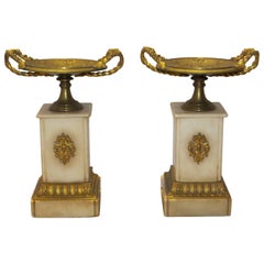 Pair of 19th Century Bronze Cups on Marble Bases