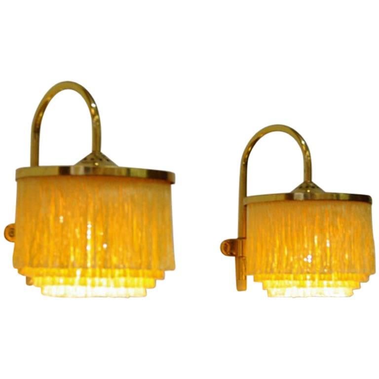Pair of yellow Silk Fringe Wall lamps V271, 1960`s by Hans-Agne Jakobsson-Sweden