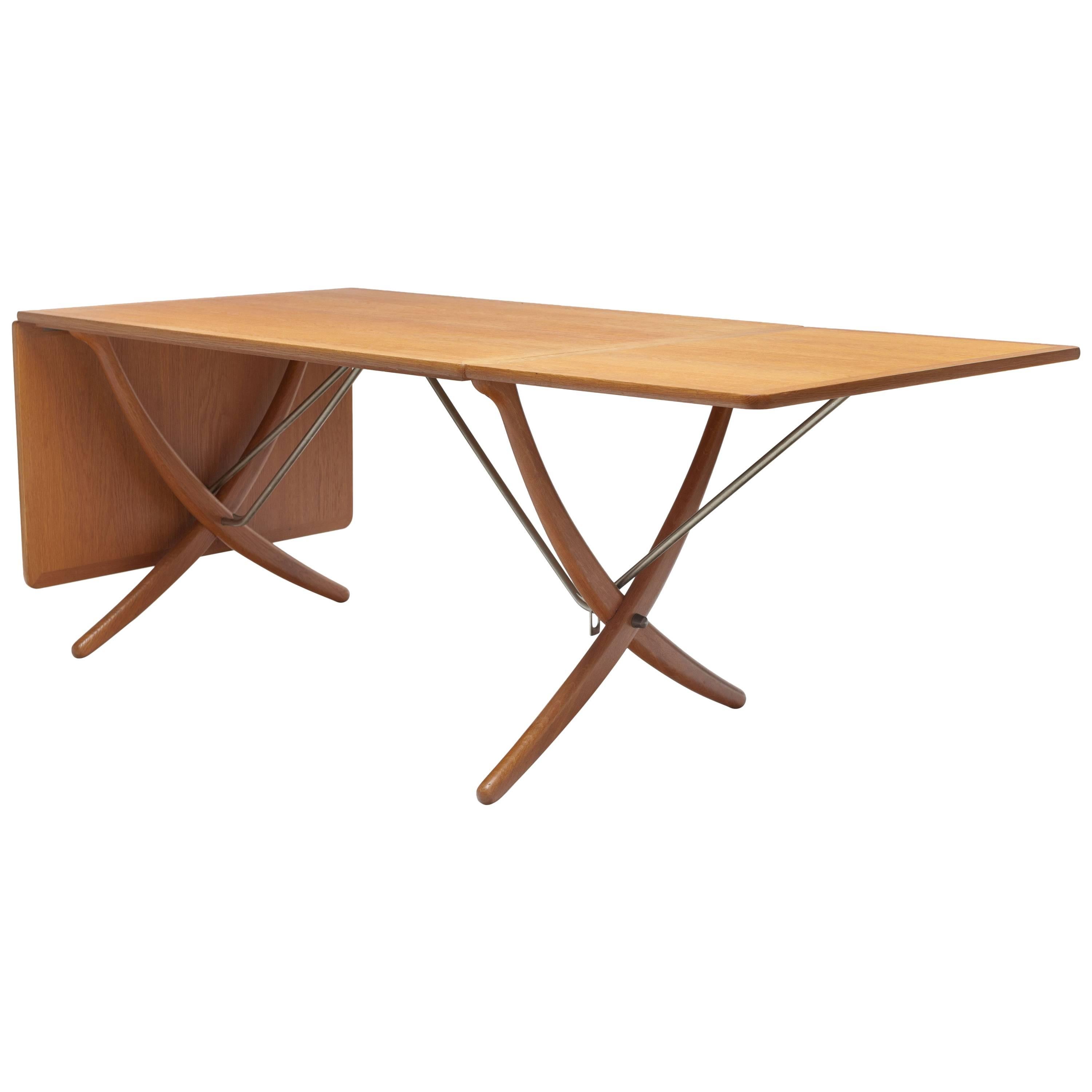 Oak Hans Wegner Sabre Leg's Drop-Leaf Dining Table, Model AT-304, Andreas Tuck