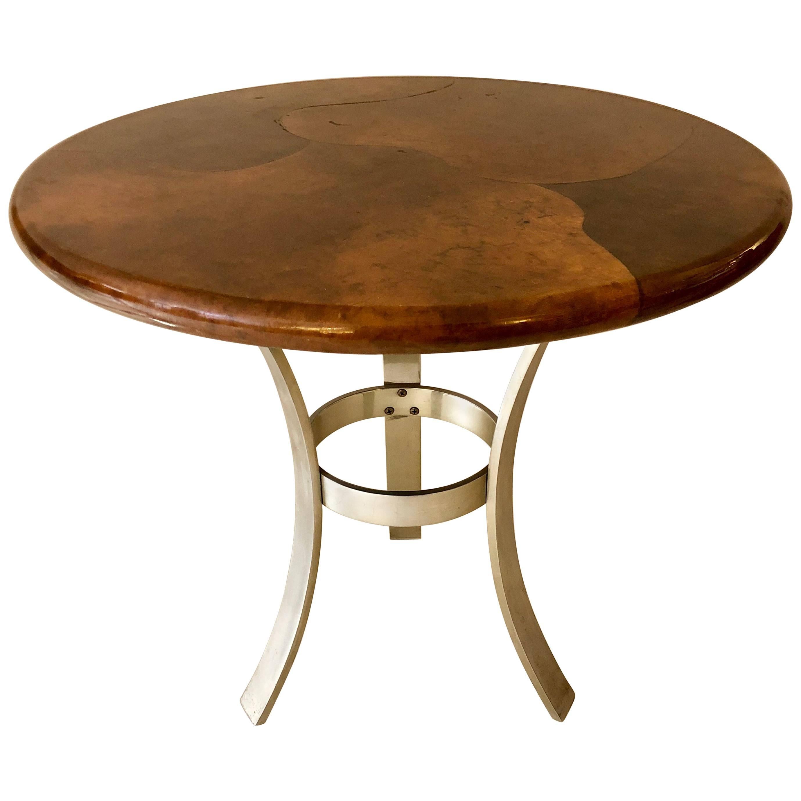 Goatskin and Aluminum Center Table For Sale