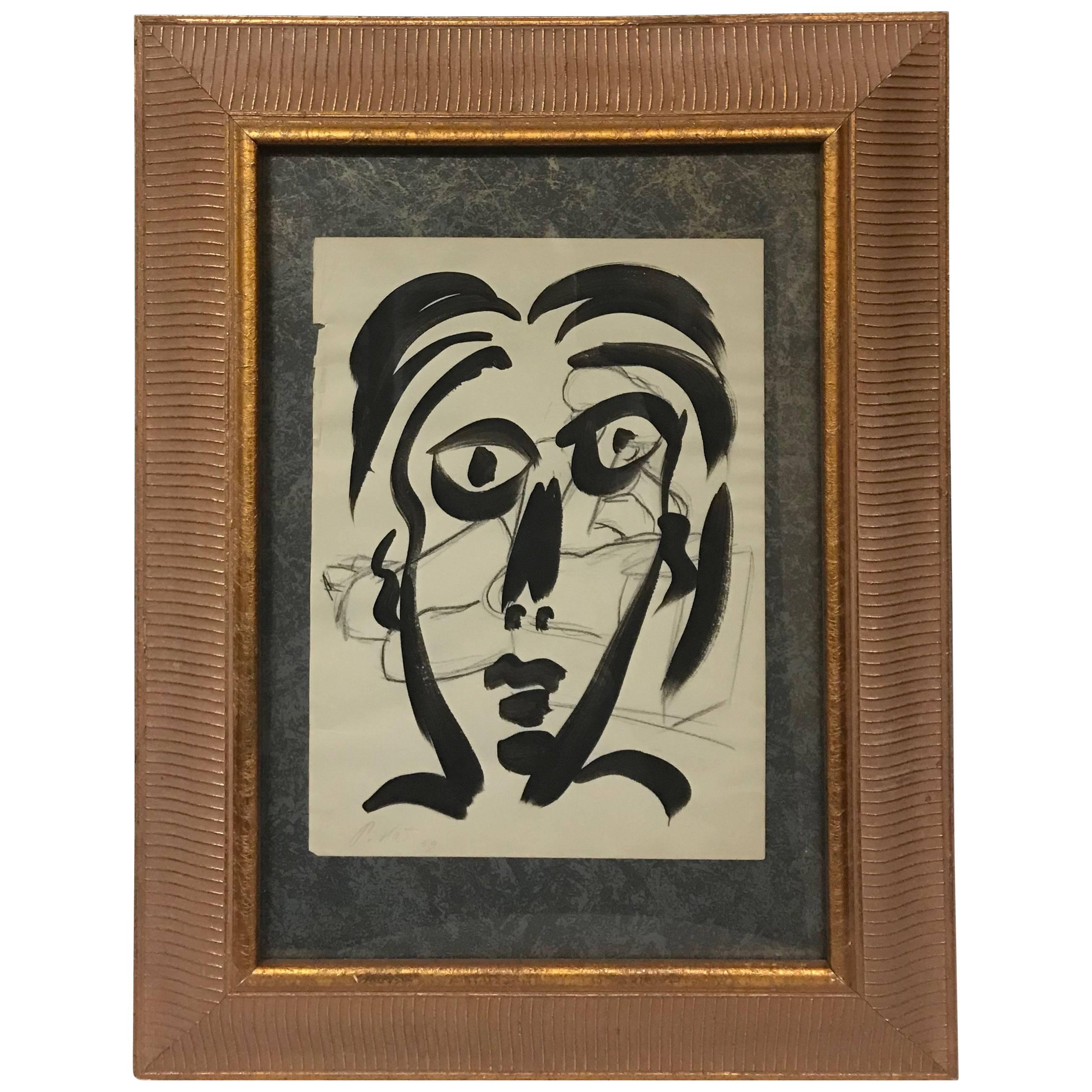Peter Keil Expressionist Face Portrait 'Studio Miro' For Sale
