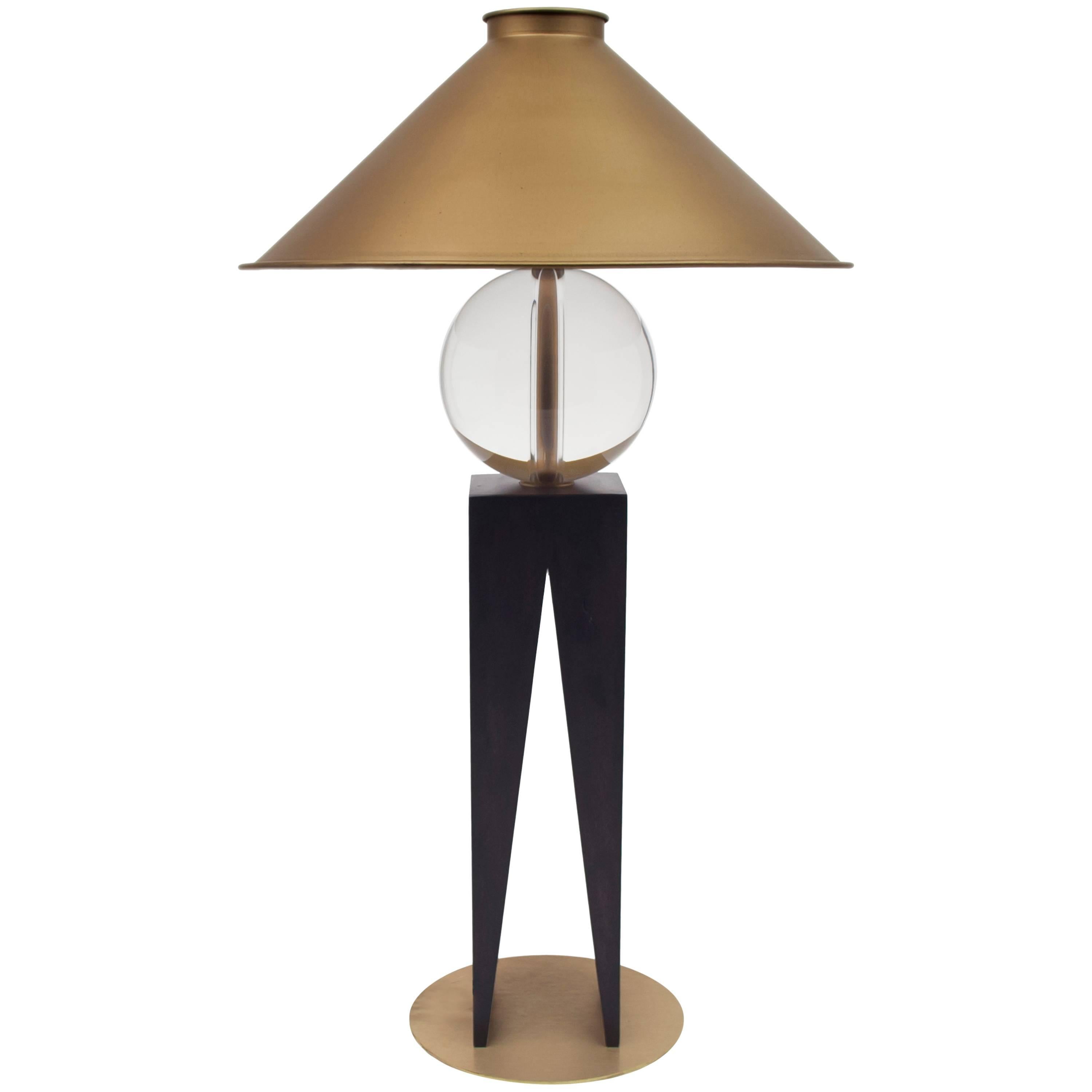 Contemporary V Lamp Hardwood, Solid Glass and Brass