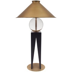Contemporary V Lamp Hardwood, Solid Glass and Brass